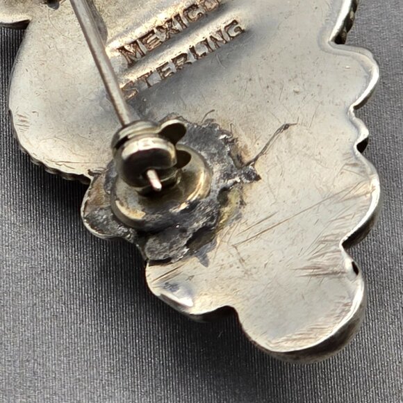 VTG Sterling Silver Black Onyx Brooch 2" Carved Face Mexico Tribal Style 7.65g - Picture 6 of 12